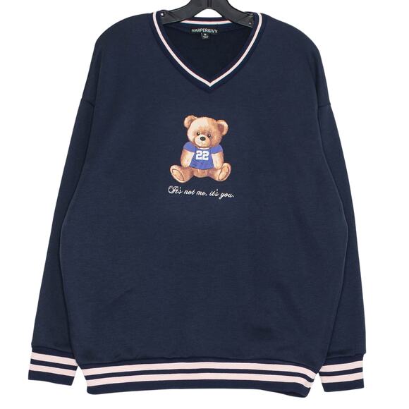Sweatshirt Bear Its Not Me Its You Y2K Coquette Dark Academia Preppy Blue Medium - Picture 1 of 7